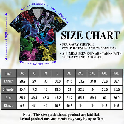 Netecom Neon Dragon Hawaiian Shirt for Men, Button Down Summer Beach Short Sleeve, S-5XL