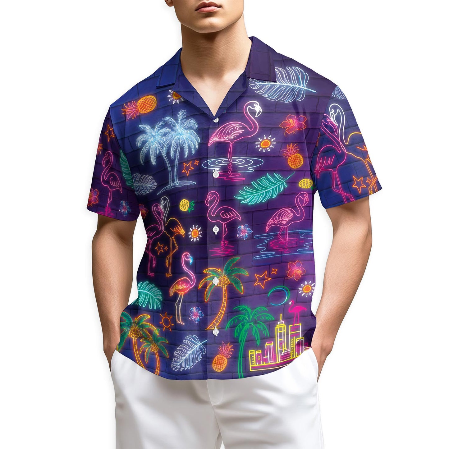 Netecom Neon Flamingo Hawaiian Shirt for Men