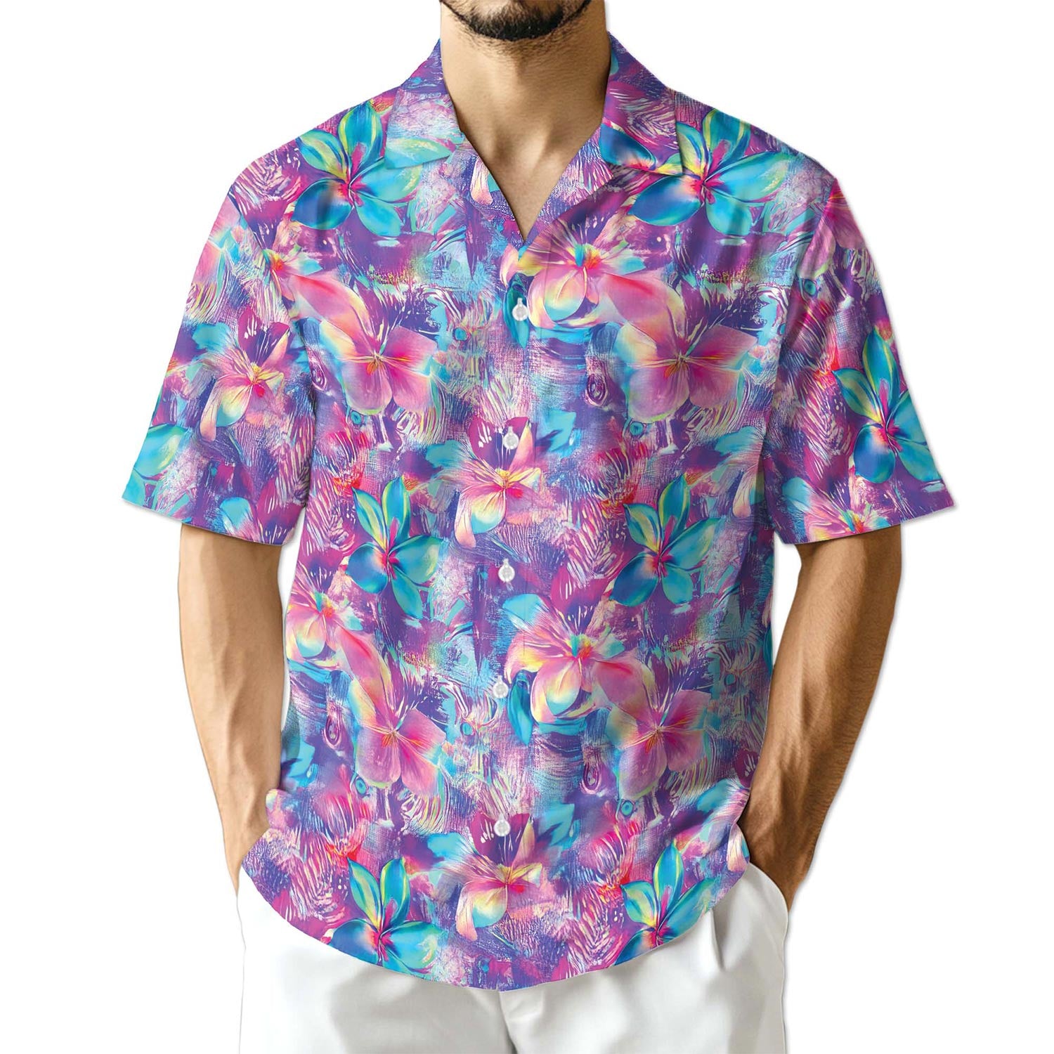 Netecom Neon Flower Hawaiian Shirt for Men