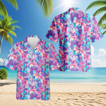 Netecom Neon Flower Hawaiian Shirt for Men, Flower Lovers Gifts, Button Down Summer Beach Short Sleeve, Sizes S-5XL