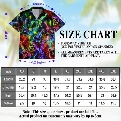 Netecom Neon Guitar Hawaiian Shirt for Men, Guitarists Gifts, Musical Instrument Button Down Summer Aloha Beach Shirts, S-5XL