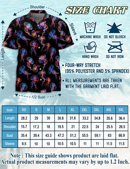 Netecom Neon Jellyfish Hawaiian Shirt for Men, Ocean Style, Button Down Summer Beach Short Sleeve, Sizes S-5XL