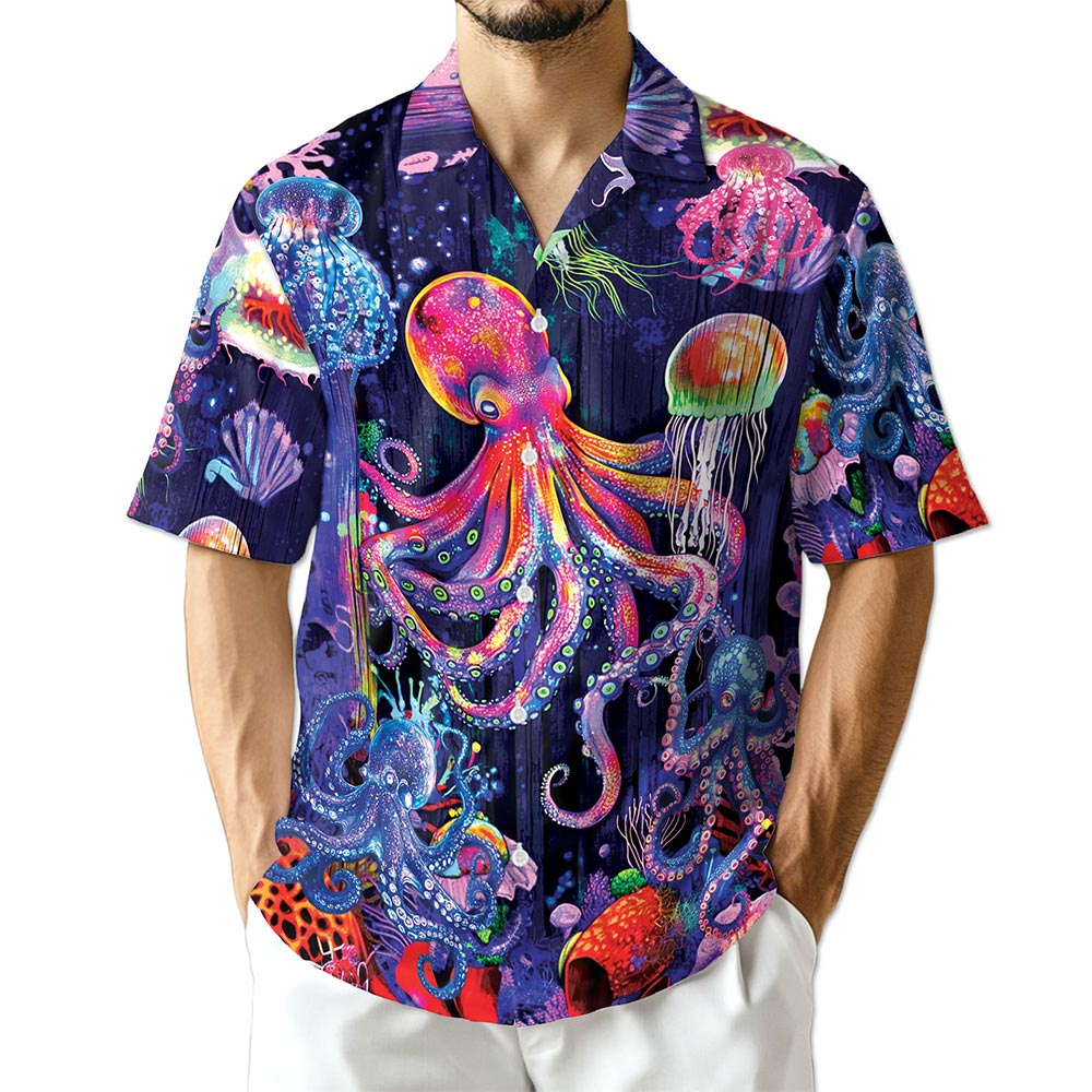 Netecom Neon Octopus Hawaiian Shirt for Men