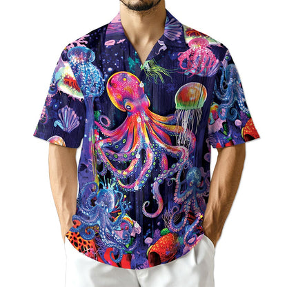 Netecom Neon Octopus Hawaiian Shirt for Men
