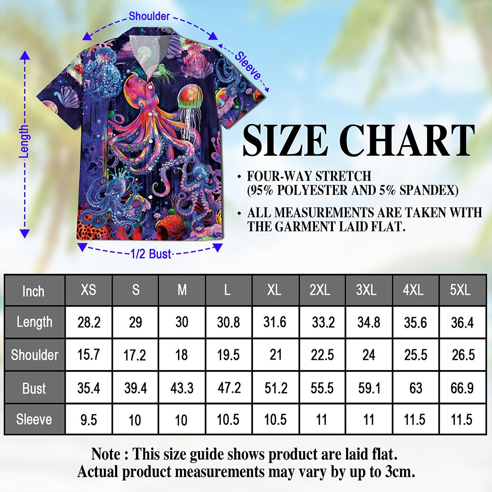 Netecom Neon Octopus Hawaiian Shirt for Men, Animal Lover Gifts, Colorful Octopus Button Down Summer Beach Shirts, S-5XL