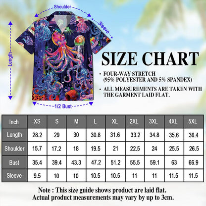 Netecom Neon Octopus Hawaiian Shirt for Men, Animal Lover Gifts, Colorful Octopus Button Down Summer Beach Shirts, S-5XL