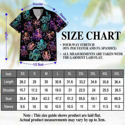 Netecom Neon Octopus Hawaiian Shirt for Men, Vintage Style, Button Down Summer Beach Short Sleeve, S-5XL