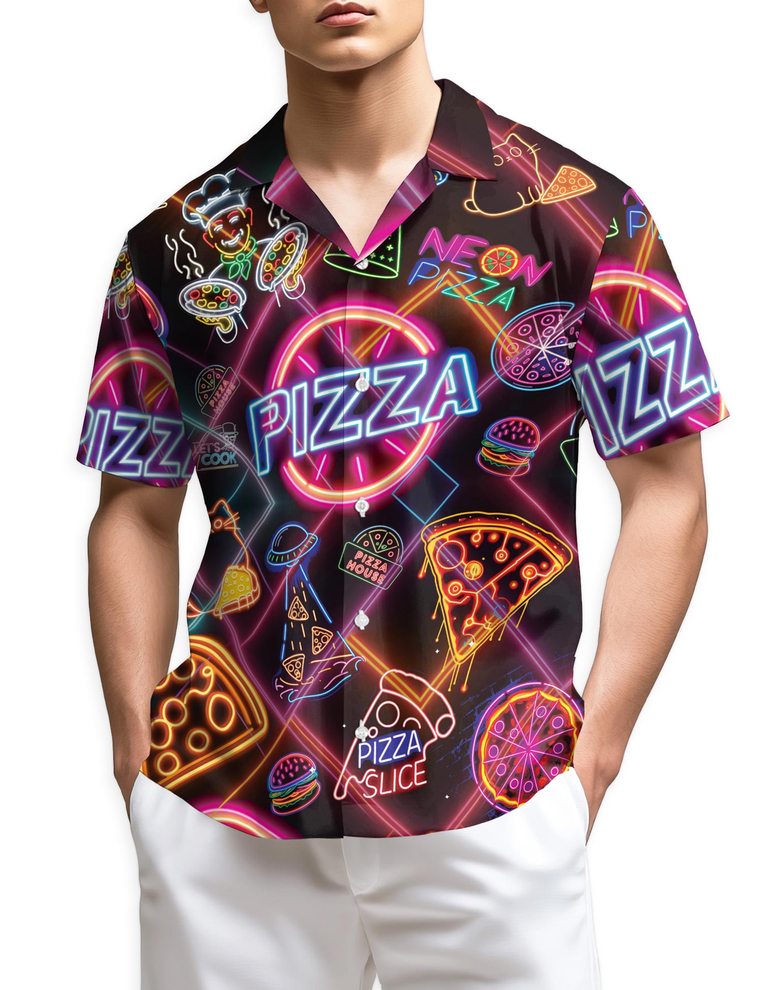 Netecom Neon Pizza Hawaiian Shirt for Men