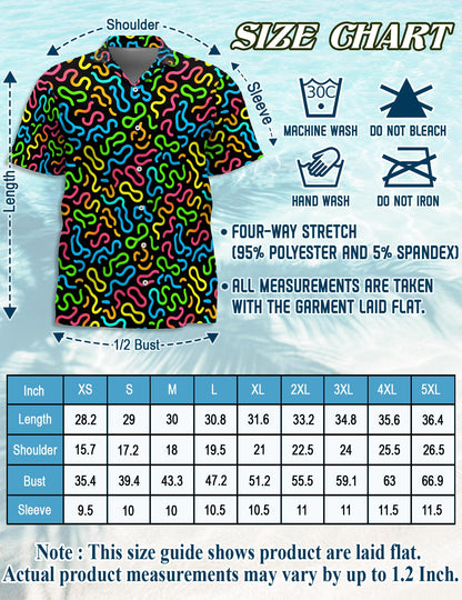 Netecom Neon Scribble Art Hawaiian Shirt for Men, Vintage Style, Button Down Summer Beach Short Sleeve, S-5XL