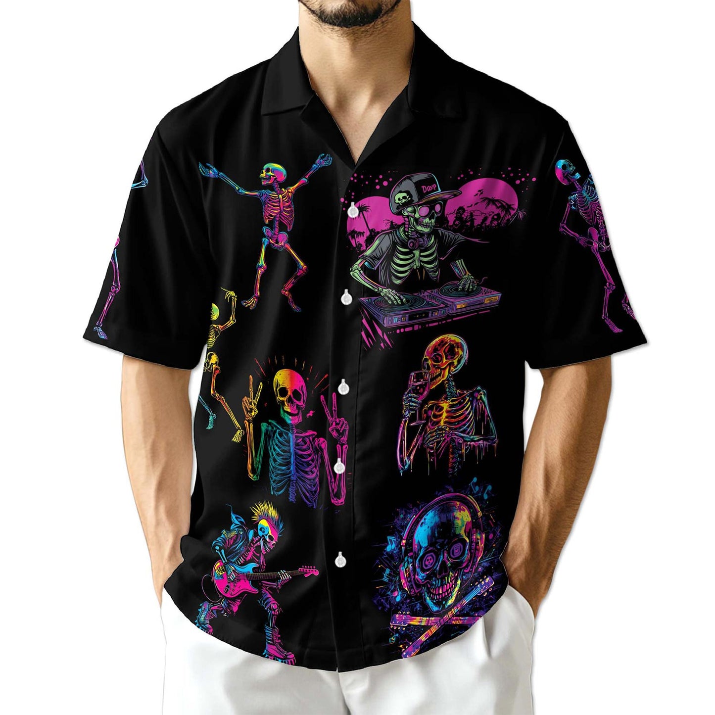 Netecom Neon Skeleton Dance Hawaiian Shirt for Men