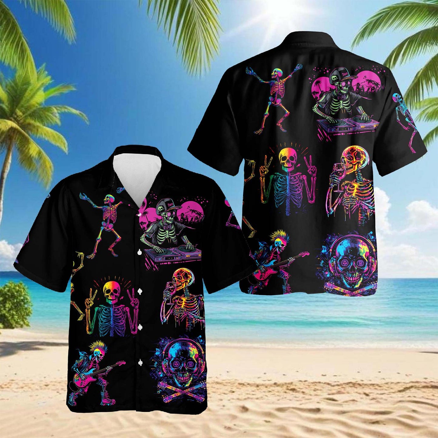 Netecom Skeleton Dance Hawaiian Shirt for Men, Button Down Summer Beach Short Sleeve, S-5XL