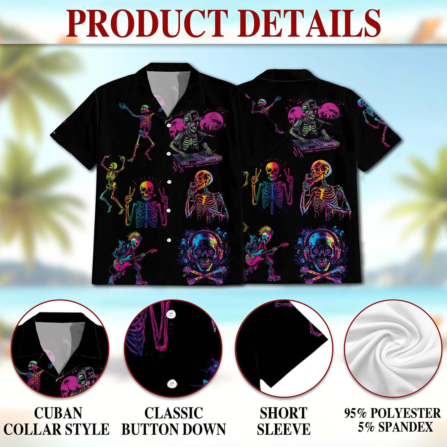 Netecom Skeleton Dance Hawaiian Shirt for Men, Button Down Summer Beach Short Sleeve, S-5XL