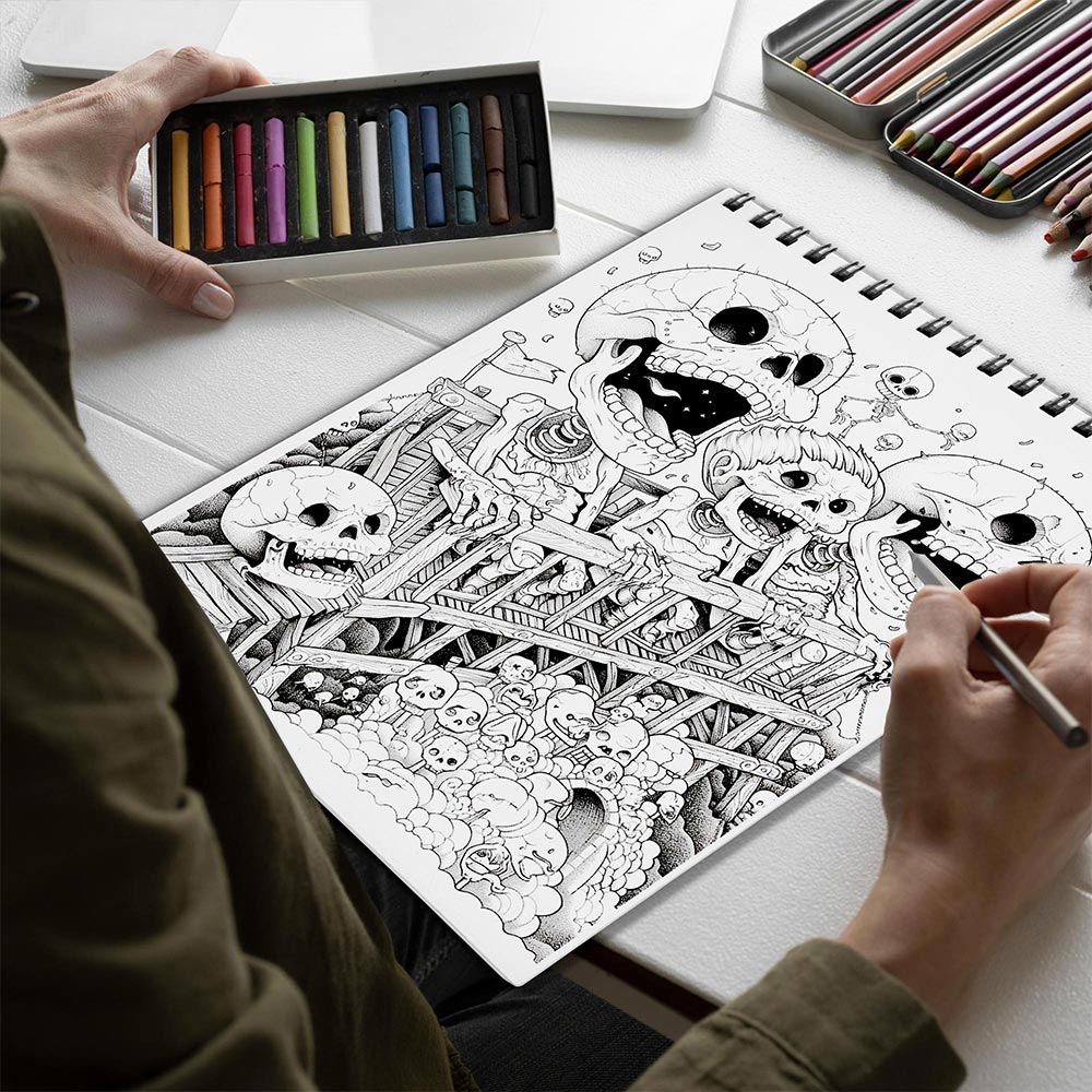 Netecom Nightmarish Horrorland Spiral Bound Coloring Book for Adults