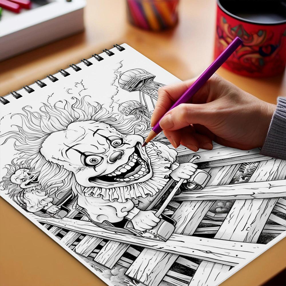 Netecom Nightmarish Horrorland Coloring Book Spiral Bound for Adults