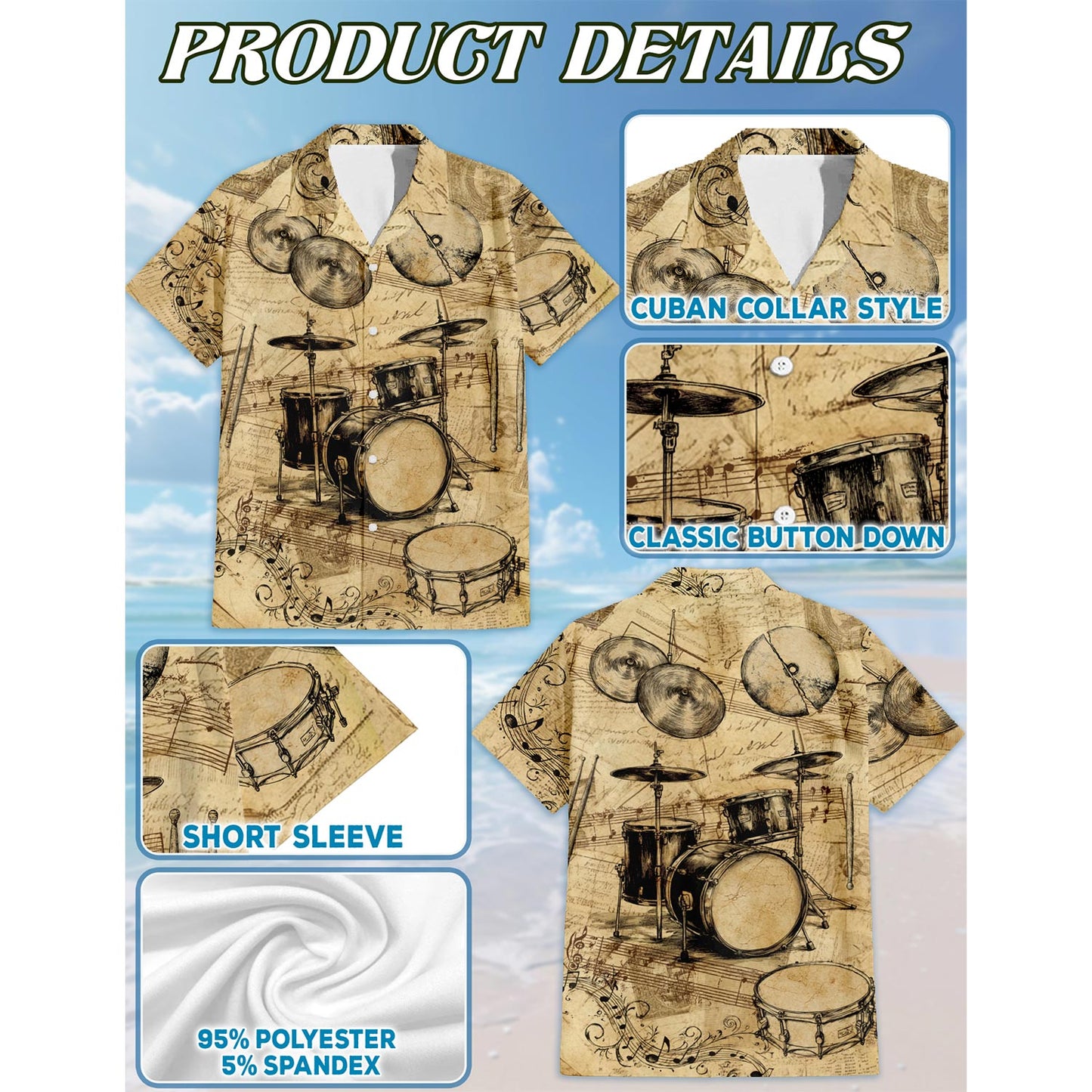 Netecom No Drums No Life Know Drums Know Life Hawaiian Shirt for Men, Button Down Summer Beach Short Sleeve, Sizes S-5XL