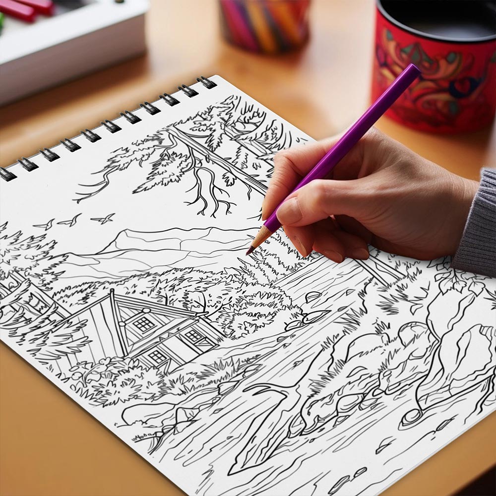 Netecom Nordic Landscape Coloring Book Spiral Bound for Adults