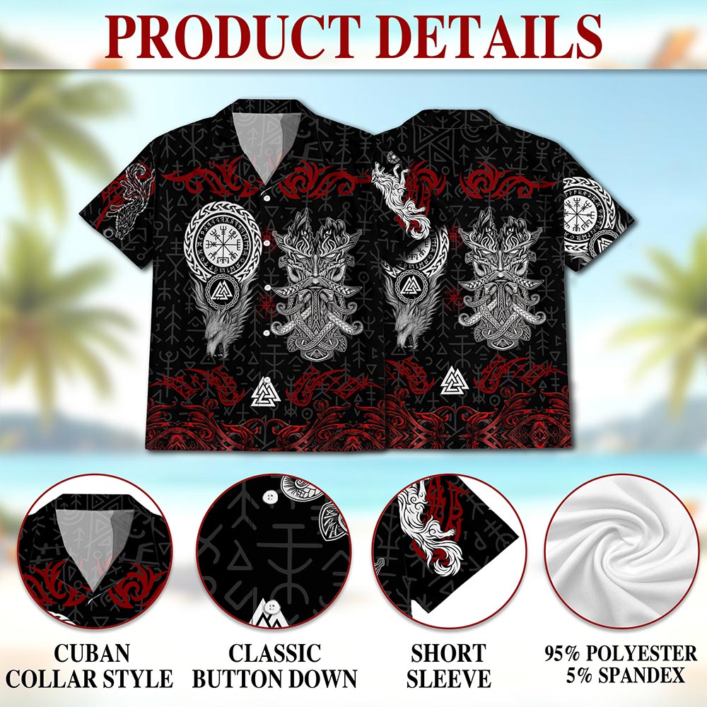 Netecom Norse History Viking Fenrir Hawaiian Shirt for Men, Mythical Warrior Style, Button Down Summer Beach Short Sleeve, S-5XL
