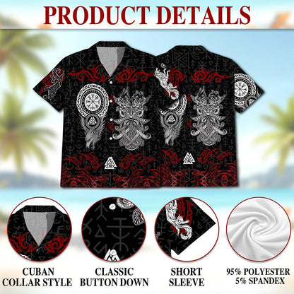 Netecom Norse History Viking Fenrir Hawaiian Shirt for Men, Mythical Warrior Style, Button Down Summer Beach Short Sleeve, S-5XL