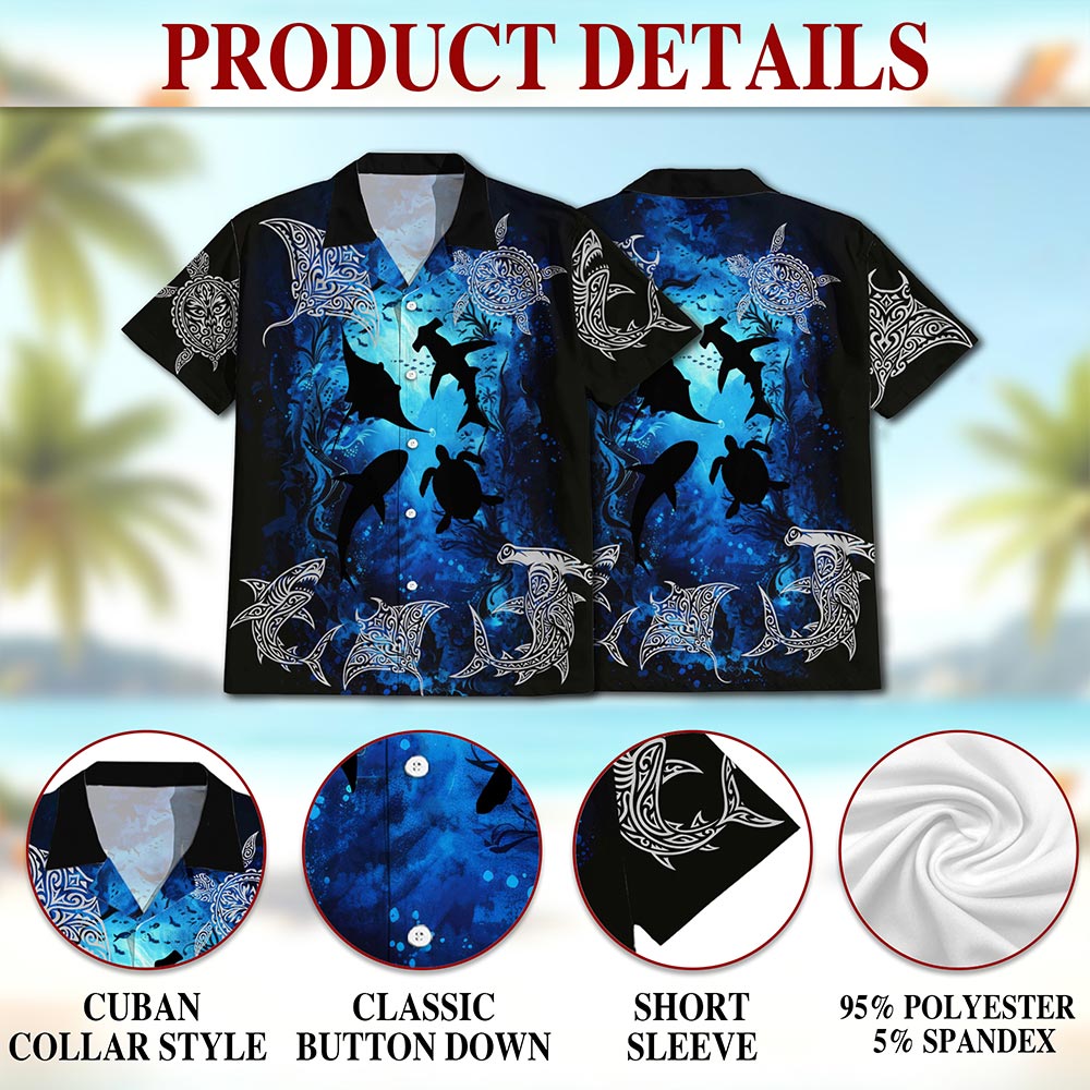 Netecom Ocean World Hawaiian Shirt for Men, Sea Animals Lover Gifts, Tropical Button Down Summer Aloha Beach Shirts, S-5XL