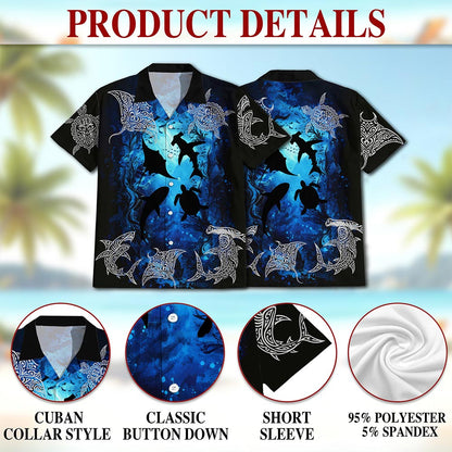 Netecom Ocean World Hawaiian Shirt for Men, Sea Animals Lover Gifts, Tropical Button Down Summer Aloha Beach Shirts, S-5XL
