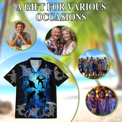 Netecom Ocean World Hawaiian Shirt for Men, Sea Animals Lover Gifts, Tropical Button Down Summer Aloha Beach Shirts, S-5XL
