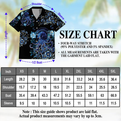 Netecom Octopus Flower Hawaiian Shirt for Men, Button Down Summer Beach Short Sleeve, Sizes S-5XL
