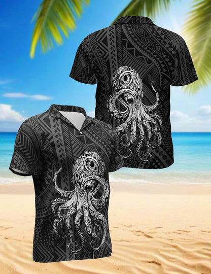 Netecom Octopus Hawaiian Shirt for Men, Oceanic Style, Button Down Summer Beach Short Sleeve, S-5XL