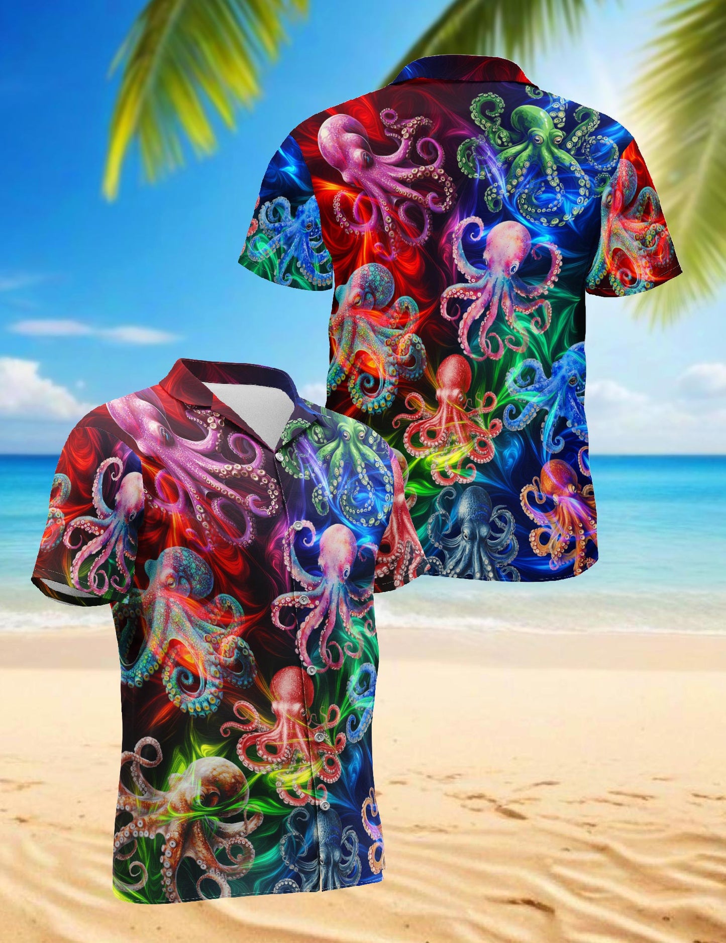 Netecom Octopus Hawaiian Shirt for Men, Fantasy Style, Button Down Summer Beach Short Sleeve, S-5XL