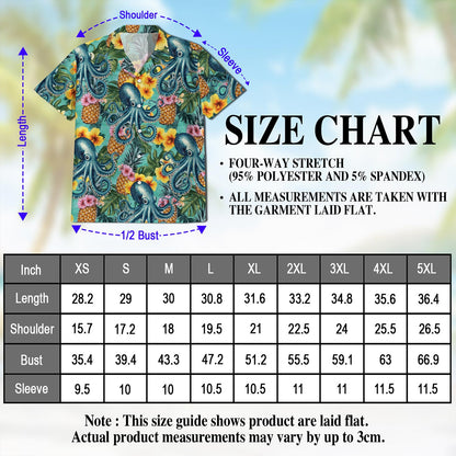 Netecom Octopus Summer Hawaiian Shirt for Men, Button Down Summer Beach Short Sleeve, Tropical Style, Sizes S-5XL