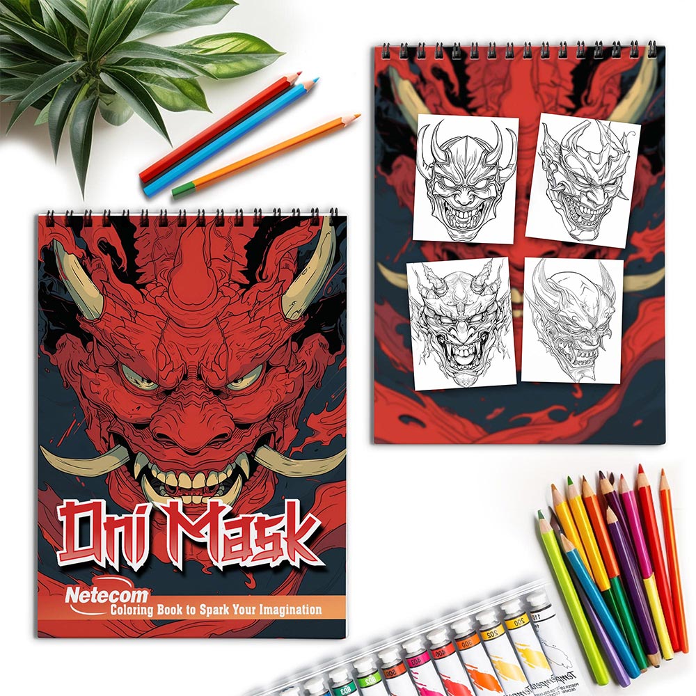 Netecom Oni Mask Spiral Coloring Book for Adults