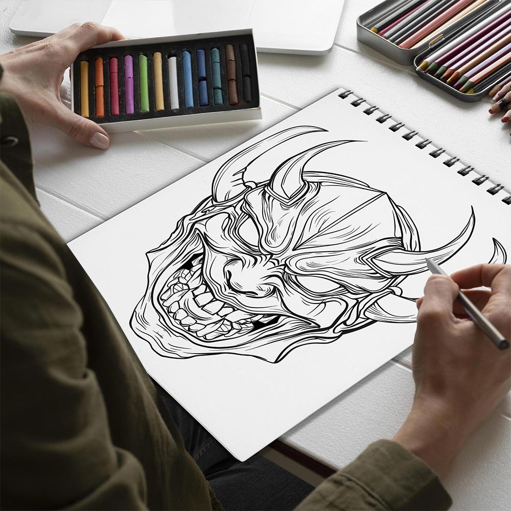 Netecom Oni Mask Spiral Bound Coloring Book for Adults