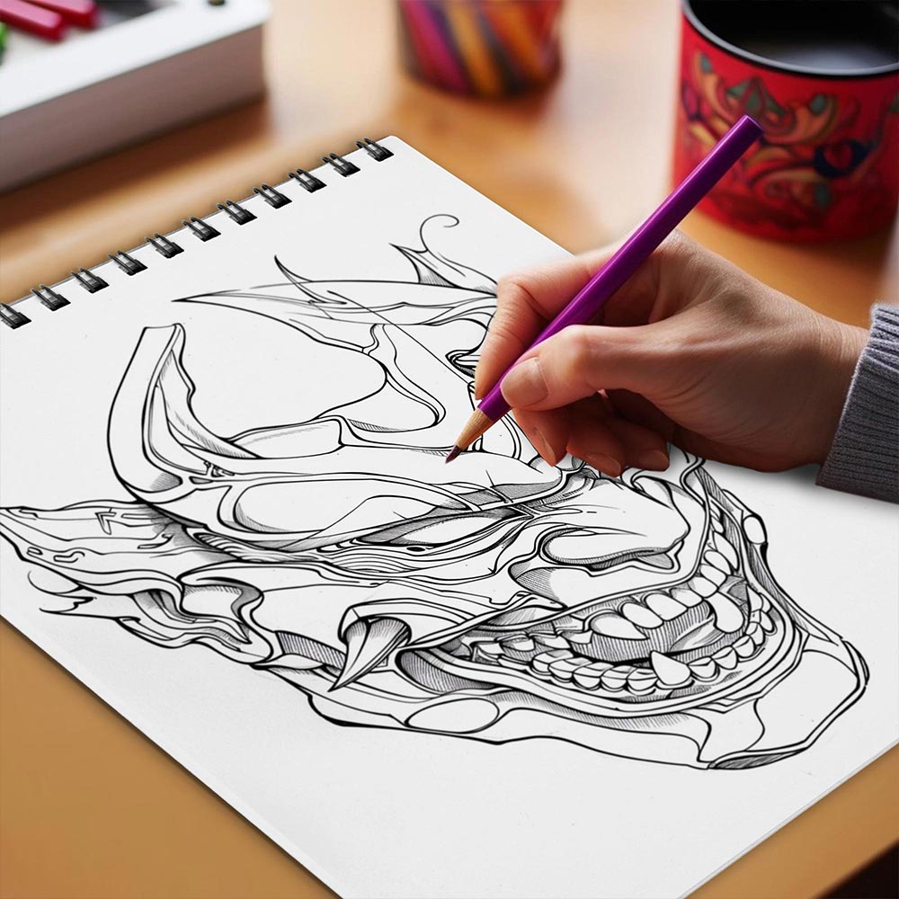 Netecom Oni Mask Coloring Book Spiral Bound for Adults