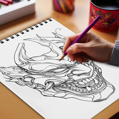 Netecom Oni Mask Coloring Book Spiral Bound for Adults