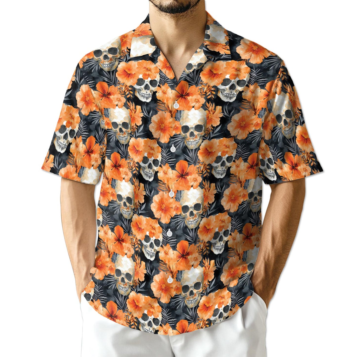 Netecom Orange Skull Hawaiian Shirt for Men