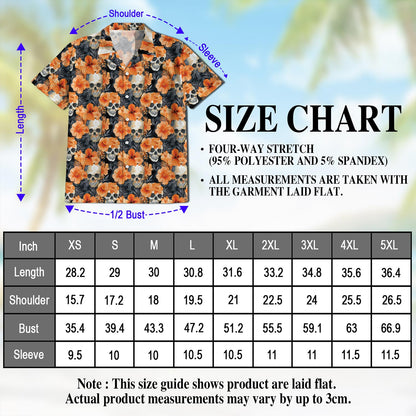 Netecom Orange Skull Hawaiian Shirt for Men, Button Down Summer Beach Short Sleeve, Bold Style, S-5XL