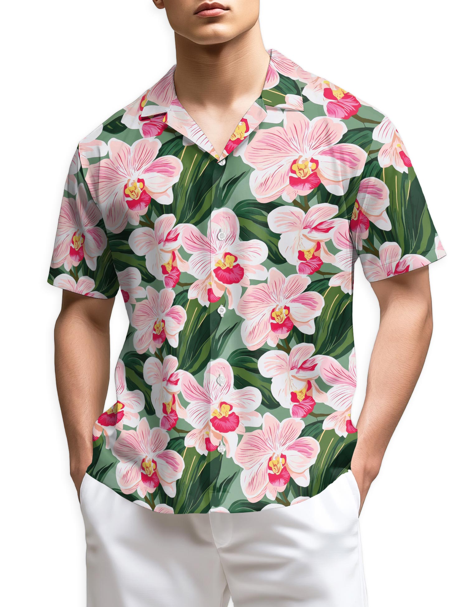 Netecom Orchid Flowers Hawaiian Shirt for Men