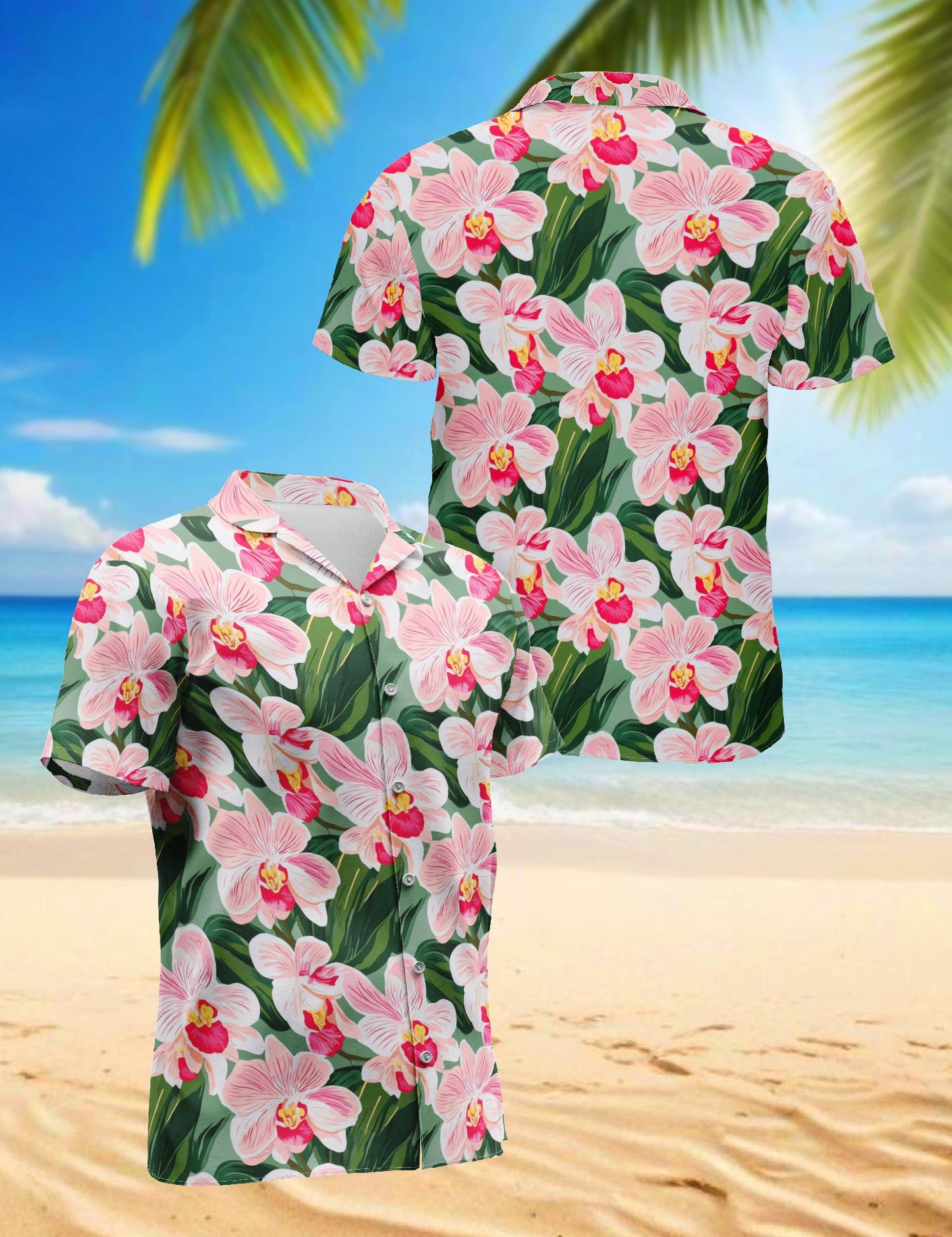 Netecom Orchid Flowers Hawaiian Shirt for Men, Floral Style, Button Down Summer Beach Short Sleeve, S-5XL