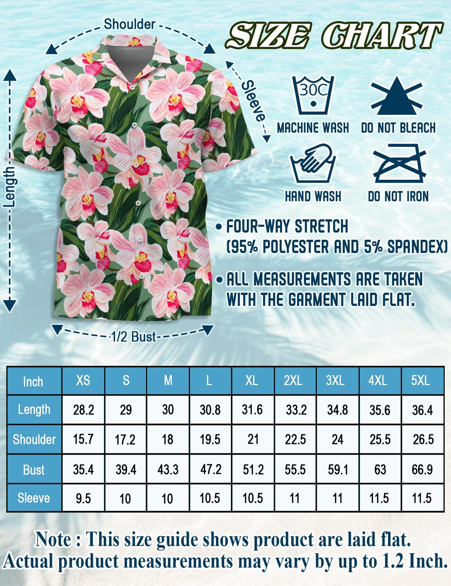 Netecom Orchid Flowers Hawaiian Shirt for Men, Floral Style, Button Down Summer Beach Short Sleeve, S-5XL