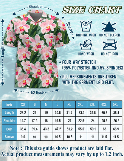 Netecom Orchid Flowers Hawaiian Shirt for Men, Floral Style, Button Down Summer Beach Short Sleeve, S-5XL