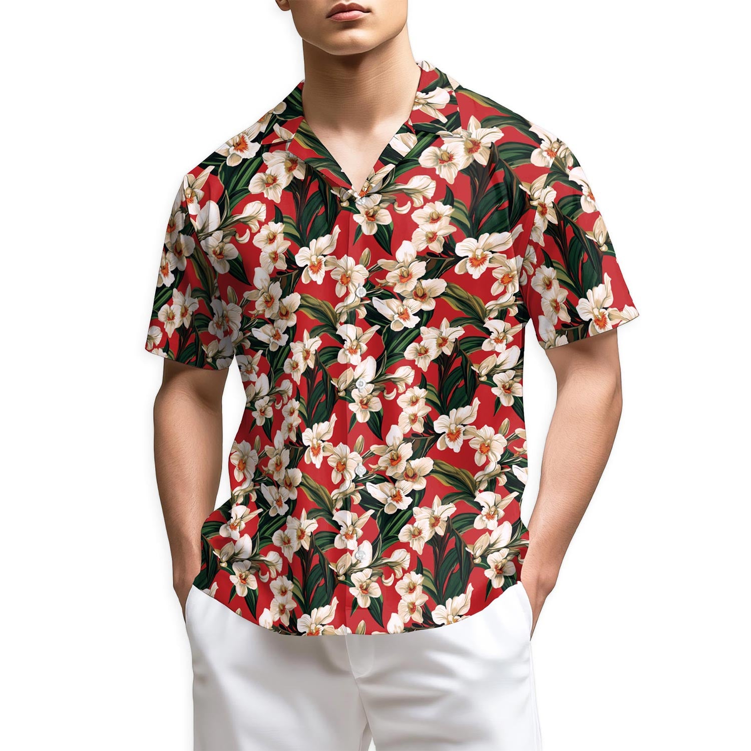 Netecom Orchid Ginger Red Hawaiian Shirt for Men