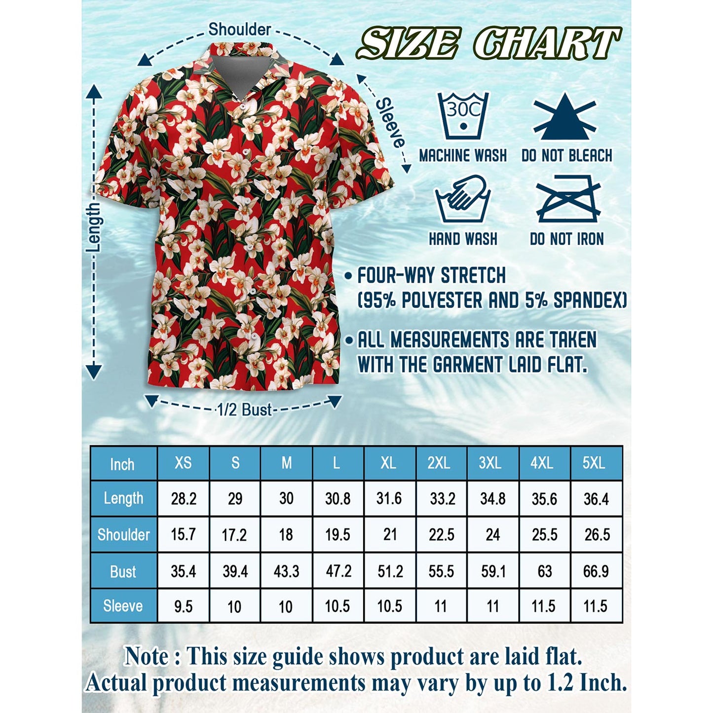 Netecom Orchid Ginger Red Hawaiian Shirt for Men, Button Down Summer Beach Short Sleeve, Flower Lover Gift, Sizes S-5XL