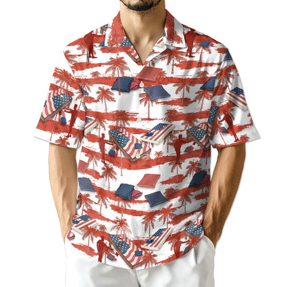 Netecom Palm Cornhole US Flag Hawaiian Shirt for Men