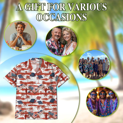 Netecom Palm Cornhole US Flag Hawaiian Shirt for Men, Tropical Style Button Down Summer Beach Short Sleeve, S-5XL