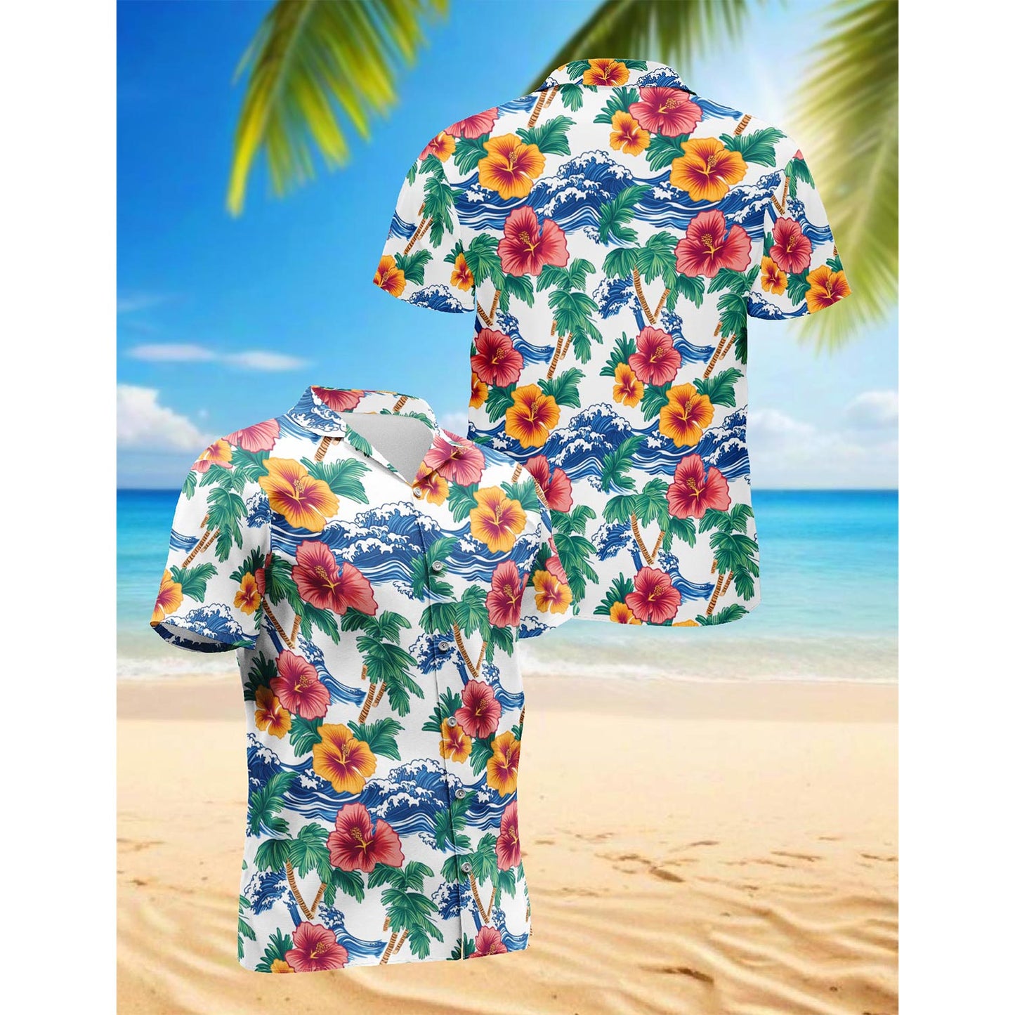 Netecom Palm Tree Floral Hawaiian Shirt for Men, Button Down Summer Beach Short Sleeve, Sizes S-5XL