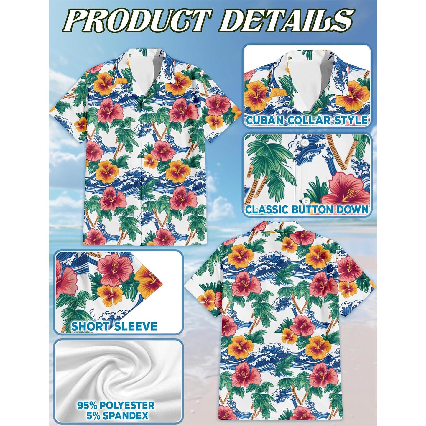 Netecom Palm Tree Floral Hawaiian Shirt for Men, Button Down Summer Beach Short Sleeve, Sizes S-5XL