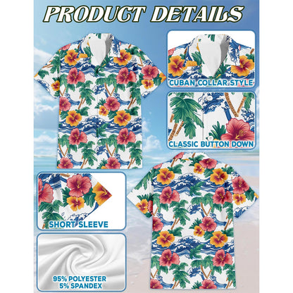 Netecom Palm Tree Floral Hawaiian Shirt for Men, Button Down Summer Beach Short Sleeve, Sizes S-5XL