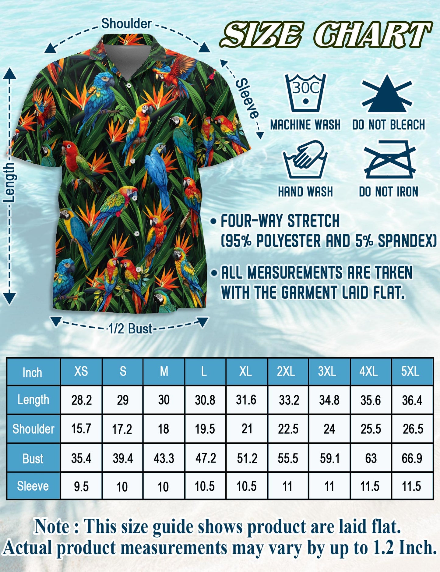 Netecom Parrot Amazing Hawaiian Shirt for Men, Tropical Style, Button Down Summer Beach Short Sleeve, S-5XL
