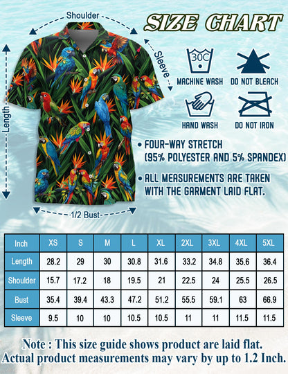 Netecom Parrot Amazing Hawaiian Shirt for Men, Tropical Style, Button Down Summer Beach Short Sleeve, S-5XL