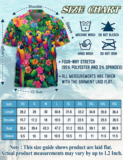 Netecom Parrot Hawaiian Shirt for Men, Tropical Style, Button Down Summer Beach Short Sleeve, S-5XL