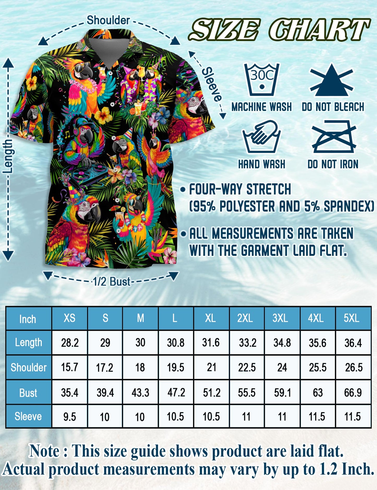 Netecom Party Parrots Hawaiian Shirt for Men, Tropical Style, Button Down Summer Beach Short Sleeve, S-5XL